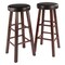Contemporary Home Living Set of 2 Walnut and Espresso Cushioned Solid Wood Bar Stools 30.75"